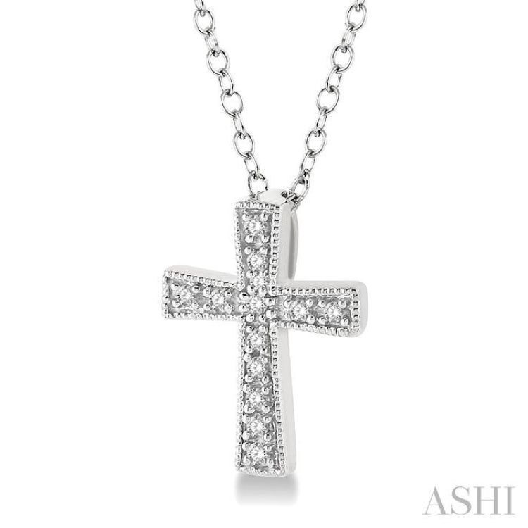1/20 Ctw Single Cut Diamond Cross Pendant with Chain in Sterling Silver