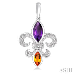 8X4 MM Marquise Cut Amethyst, 6X3 MM Marquise Cut Citrine and 1/20 Ctw Round Cut Diamond Fleur De Lis Earrings in Sterling Silver