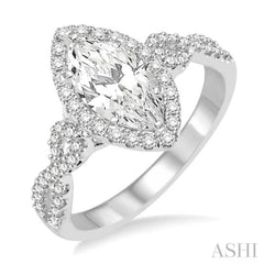 1 ctw Diamond Engagement Ring with 5/8 ct Marquise Cut Center Stone in 14K White Gold