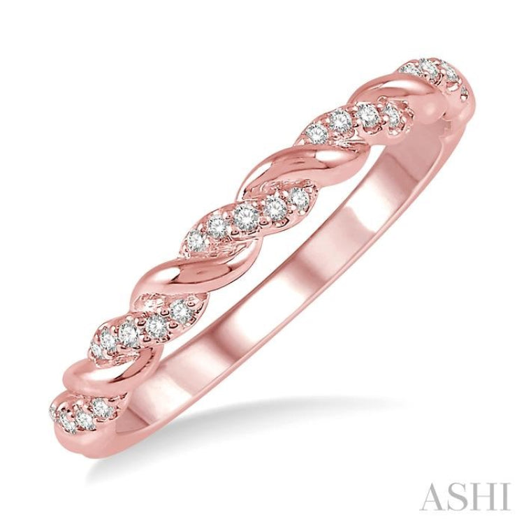 1/10 ctw Twisted Round Cut Diamond Stackable Band in 14K Rose Gold