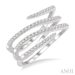 1/3 Ctw Triple Spiral Open-End Round Cut Diamond Fashion Ring in 14K White Gold