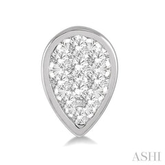1/2 Ctw Pear Shape Lovebright Round Cut Diamond Bezel Stud Earring in 14K White Gold
