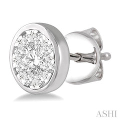 1/2 Ctw Medallion Lovebright Round Cut Diamond Bezel Stud Earring in 14K White Gold