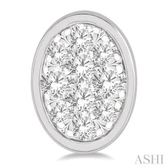 1/3 Ctw Oval Shape Lovebright Round Cut Diamond Bezel Stud Earring in 14K White Gold