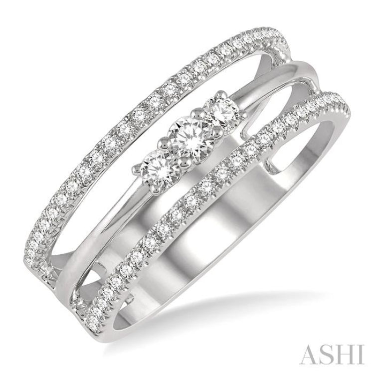 3/8 Ctw Three Row Layered Round Diamond Fashion Ring in 14K White Gold