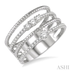 3/8 Ctw Rope and Round Diamond Multi Row Layered Fashion Ring in 14K White Gold