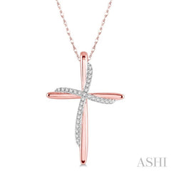 1/10 Ctw Round Cut Diamond Draped Cross Charm Pendant With Chain in 10K Rose Gold
