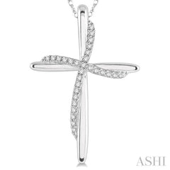 1/10 Ctw Round Cut Diamond Draped Cross Charm Pendant With Chain in 10K White Gold