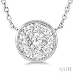 1/3 Ctw Round Shape Lovebright Diamond Pendant With Chain in 14K White Gold
