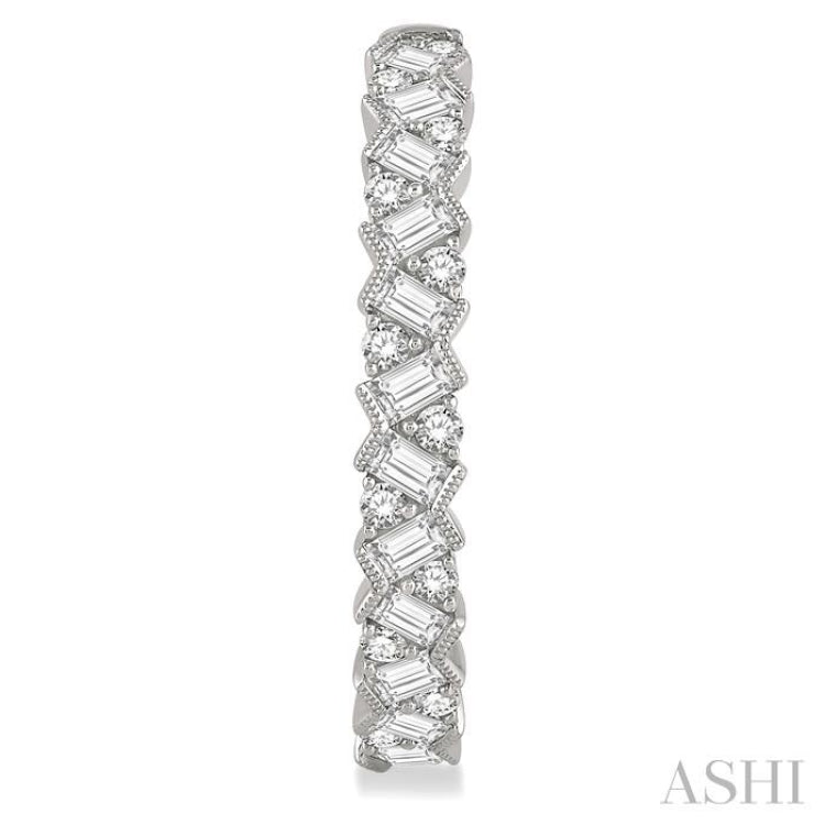 2 Ctw Zigzag Baguette and Round Cut Diamond Hoop Earring in 14K White Gold