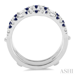 1.55 MM Sapphire and 1/3 Ctw Round Cut Diamond & Baguette Precious Insert Ring in 14K White Gold