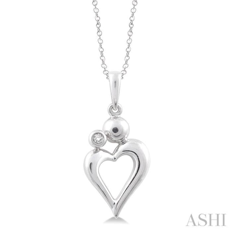 1/50 Ctw Round Cut Diamond Heart Shape Mom & Child Pendant in Sterling Silver with Chain