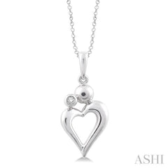 1/50 Ctw Round Cut Diamond Heart Shape Mom & Child Pendant in Sterling Silver with Chain