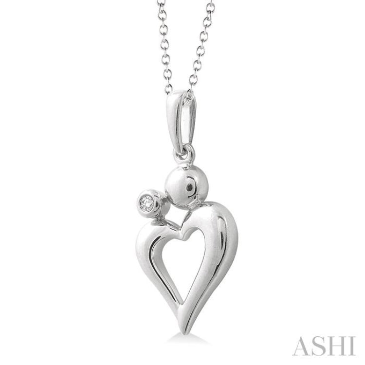 1/50 Ctw Round Cut Diamond Heart Shape Mom & Child Pendant in Sterling Silver with Chain