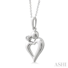 1/50 Ctw Round Cut Diamond Heart Shape Mom & Child Pendant in Sterling Silver with Chain