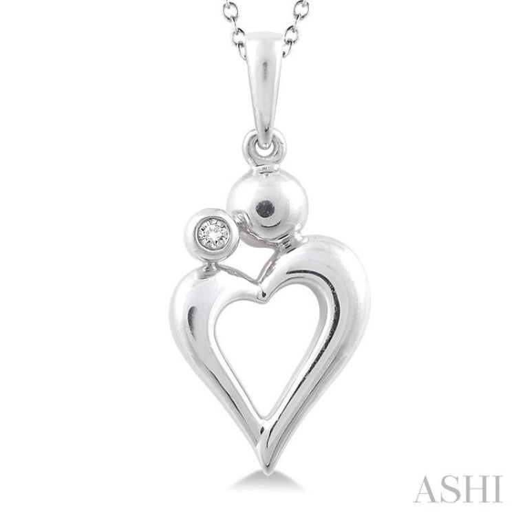 1/50 Ctw Round Cut Diamond Heart Shape Mom & Child Pendant in Sterling Silver with Chain