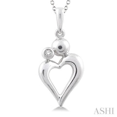 1/50 Ctw Round Cut Diamond Heart Shape Mom & Child Pendant in Sterling Silver with Chain