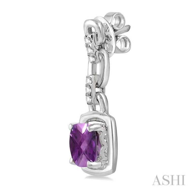 6X6 MM Cushion Checker Amethyst and 1/10 Ctw Round Cut Diamond Earrings in Sterling Silver