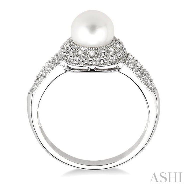 6.5x6.5 MM Cultured Pearl and 1/20 Ctw Round Cut Diamond Ring in Sterling Silver