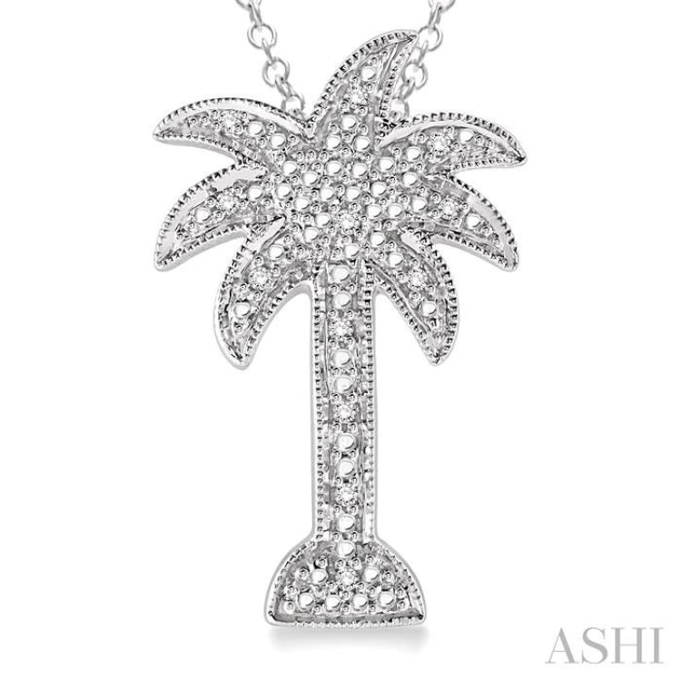 1/20 Ctw Single Cut Diamond Palm Tree Pendant in Sterling Silver with Chain