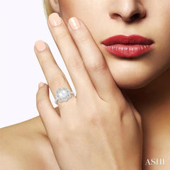 6.5 MM Round Shape Cultured Pearl and 1/10 Ctw Round Cut Diamond Ring in Sterling Silver