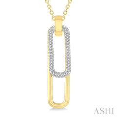 3/8 Ctw Two Tone Paperclip Round Cut Diamond Pendant With Chain in 14K Yellow and White Gold