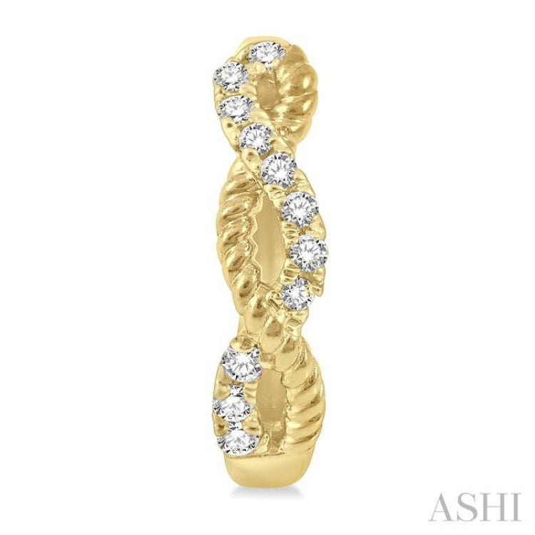 1/10 Ctw Split & Twisted Rope and Single Cut Diamond Huggie Petite Earrings in 10K Yellow Gold