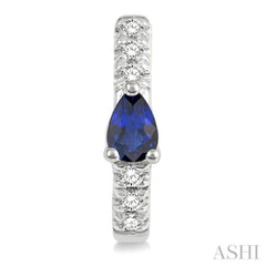 4X3 MM Pear Cut Sapphire and 1/10 Ctw Round Cut Diamond Petite Huggie Earrings in 10K White Gold
