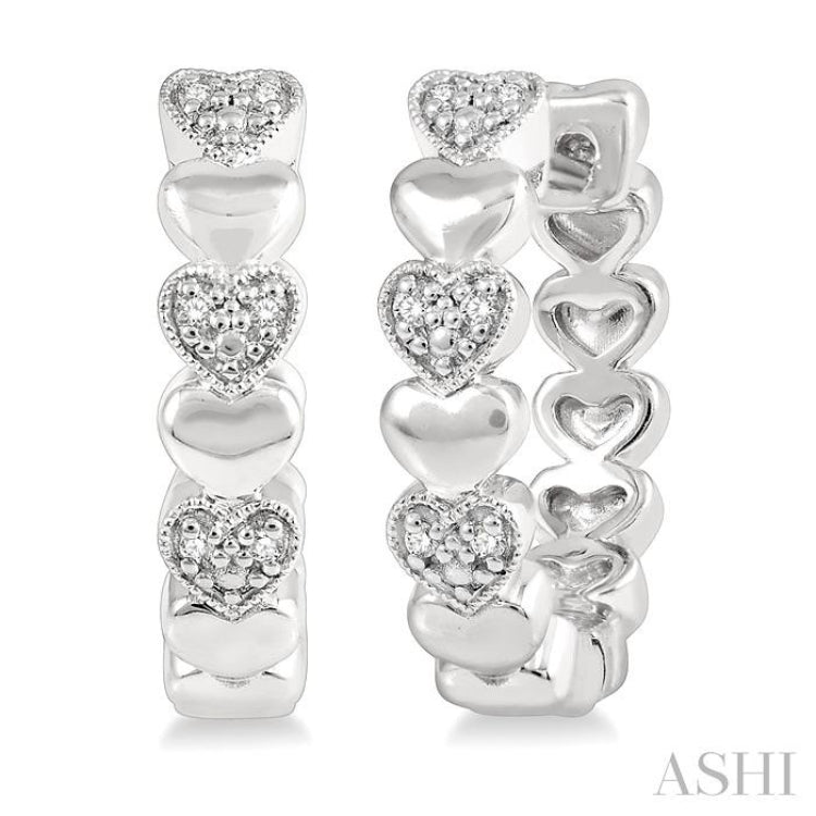 1/20 Ctw Mini Hearts Single Cut Diamond Hoop Earring in Sterling Silver