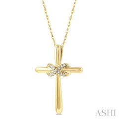 1/20 Ctw Infinity Round Cut Diamond Cross Petite Pendant With Chain in 10K Yellow Gold