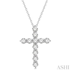 4 Ctw Round Cut Diamond Cross Pendant in 14K White Gold with Chain