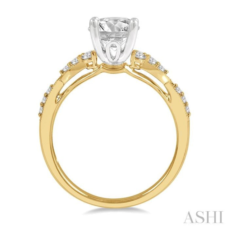 1/4 Ctw Carved Shank Round Cut Diamond Semi Mount Engagement Ring in 14K Yellow and White Gold