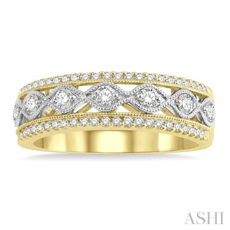 3/8 Ctw Lattice Two Tone Round Cut Diamond Fashion Band in 14K Yellow and White Gold