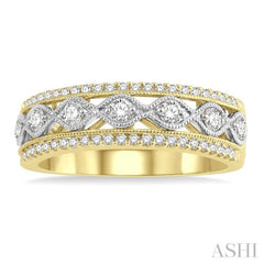 3/8 Ctw Lattice Two Tone Round Cut Diamond Fashion Band in 14K Yellow and White Gold