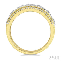 3/8 Ctw Lattice Two Tone Round Cut Diamond Fashion Band in 14K Yellow and White Gold