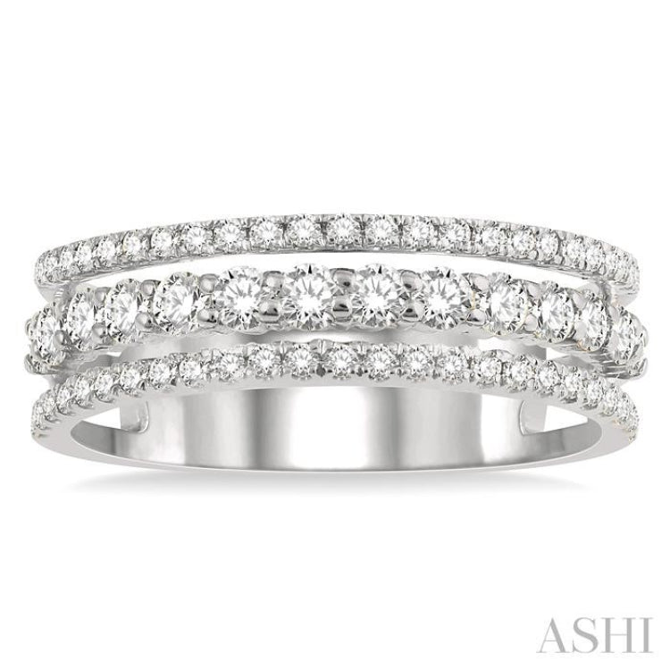 3/4 Ctw Split Triple Band Round Cut Diamond Fashion Band in 14K White Gold