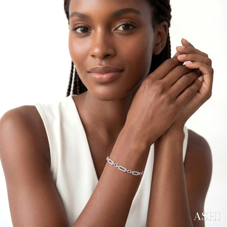 1/6 Ctw Round Cut Diamond Paperclip Bracelet in Sterling Silver