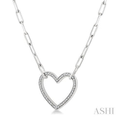 1/10 Ctw Round Cut Diamond Heart Pendant With Paperclip Chain in Sterling Silver