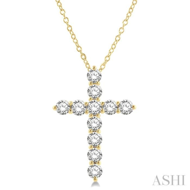 3 Ctw Latin Cross Round Cut Diamond Pendant With Chain in 14K Yellow Gold