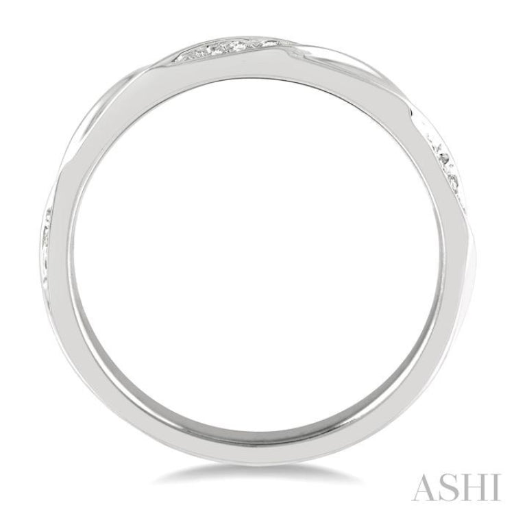 1/10 Ctw Pod Shape Grooves Round Cut Diamond Stackable Band in 14K White Gold