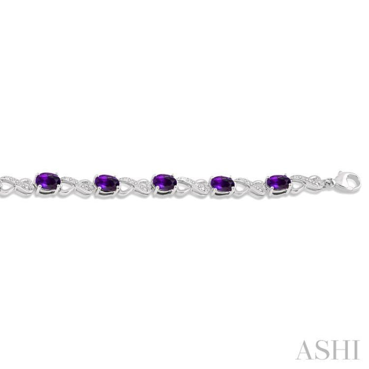 7X5 MM Oval Cut Amethyst and 1/10 Ctw Round Cut Diamond Semi-Precious Infinity Bracelet in Sterling Silver