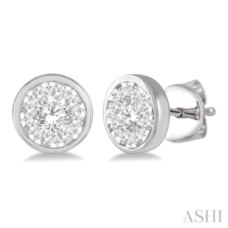 1/2 Ctw Medallion Lovebright Round Cut Diamond Bezel Stud Earring in 14K White Gold
