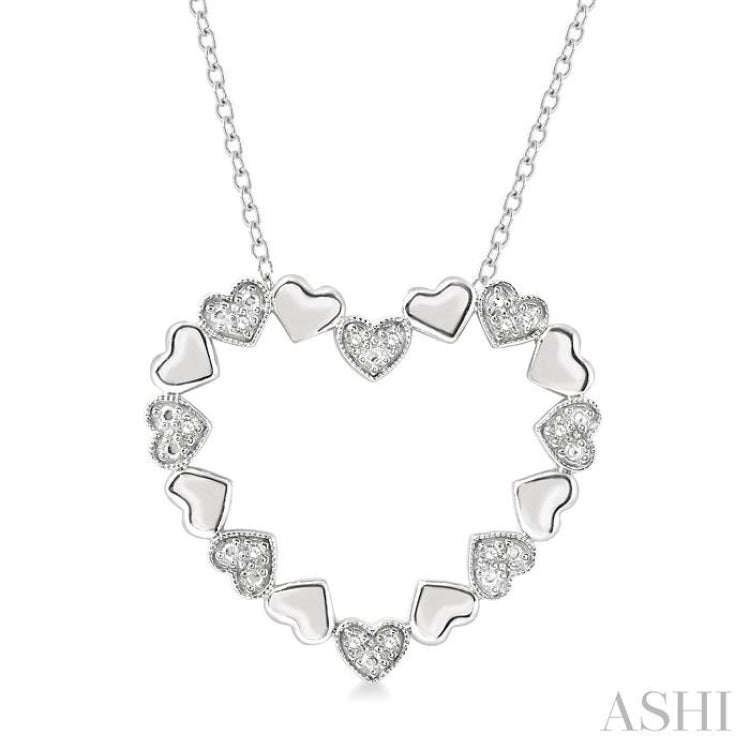 1/20 Ctw Puffed Heart Plain and Single Cut Diamond Fashion Pendant With Chain in Sterling Silver