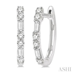 1/3 Ctw Baguette and Single Cut Diamond Petite Huggies in 14K White Gold