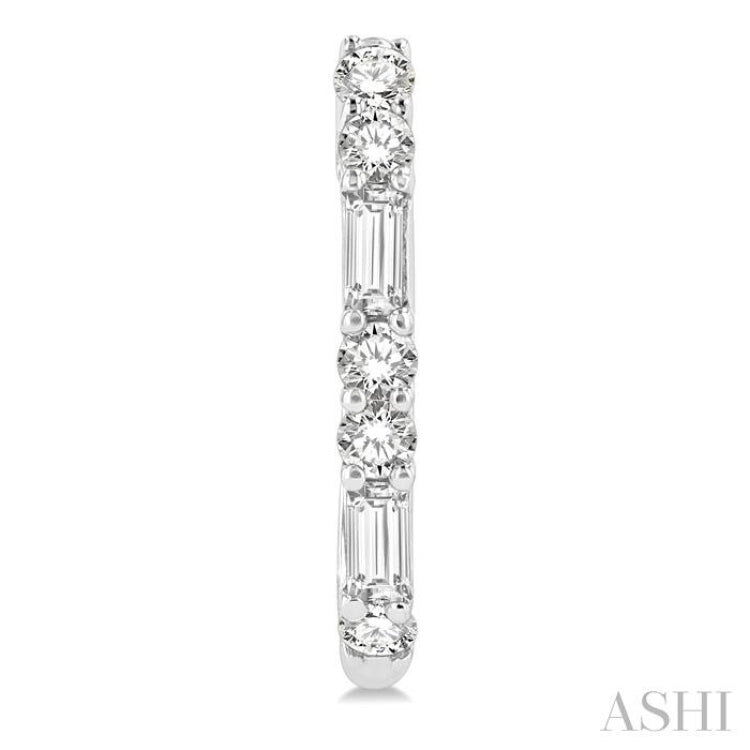 1/3 Ctw Baguette and Single Cut Diamond Petite Huggies in 14K White Gold
