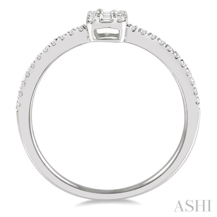1/4 Ctw Cushion Shape Petite Baguette and Round Cut Diamond Fashion Promise Ring in 14K White Gold