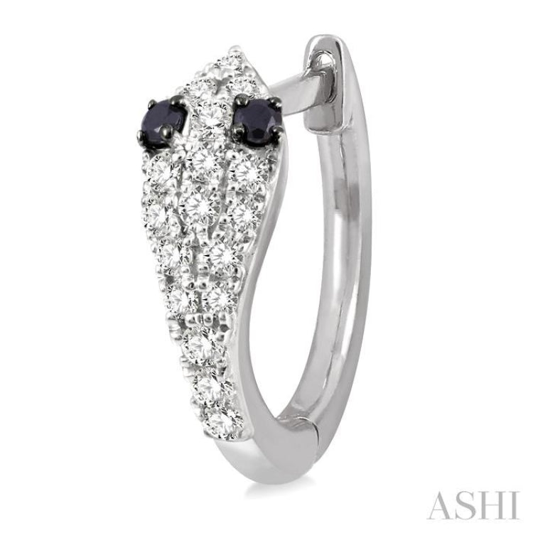 1/4 Ctw Serpent Head With Black Diamond Eyes Round Cut Diamond Huggie Petite Earrings in 14K White Gold