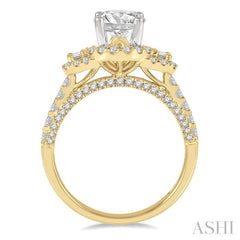 7/8 Ctw Circular Tri-Mount Baguette and Round Cut Diamond Semi-Mount Engagement Ring in 14K Yellow and White gold