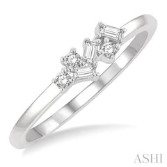 1/8 Ctw Scatter Baguette and Round Cut Diamond Petite Fashion Ring in 14K White Gold