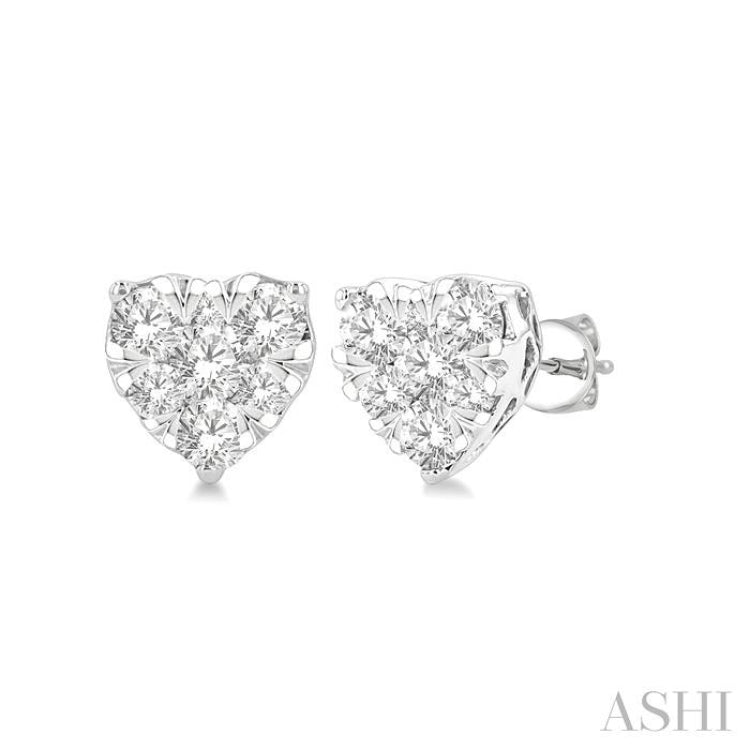 1/3 Ctw Heart Shape Lovebright Round Cut Diamond Stud Earring in 14K White Gold